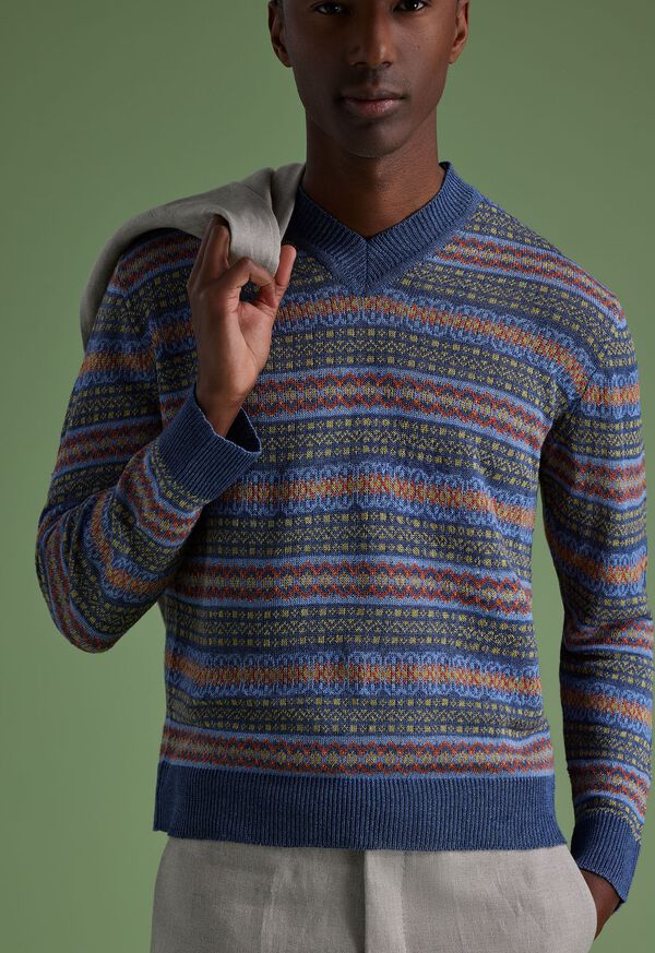 Paul Stuart Linen Fair Isle V-neck Sweater, image 2