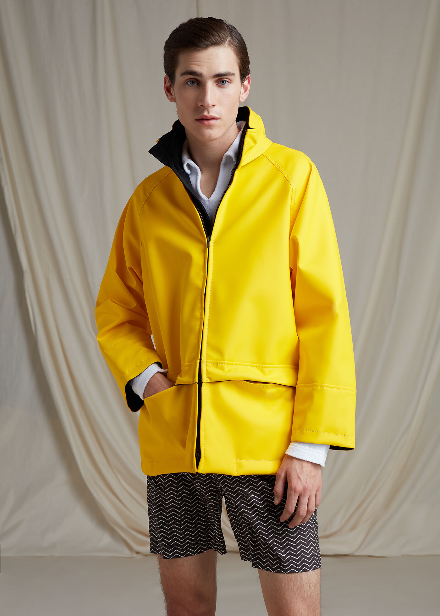 Mens jacket with hidden hood sales
