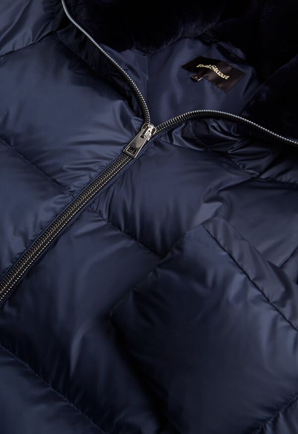 Paul Stuart Dark Navy Puffer Coat with Fur Trim, image 2