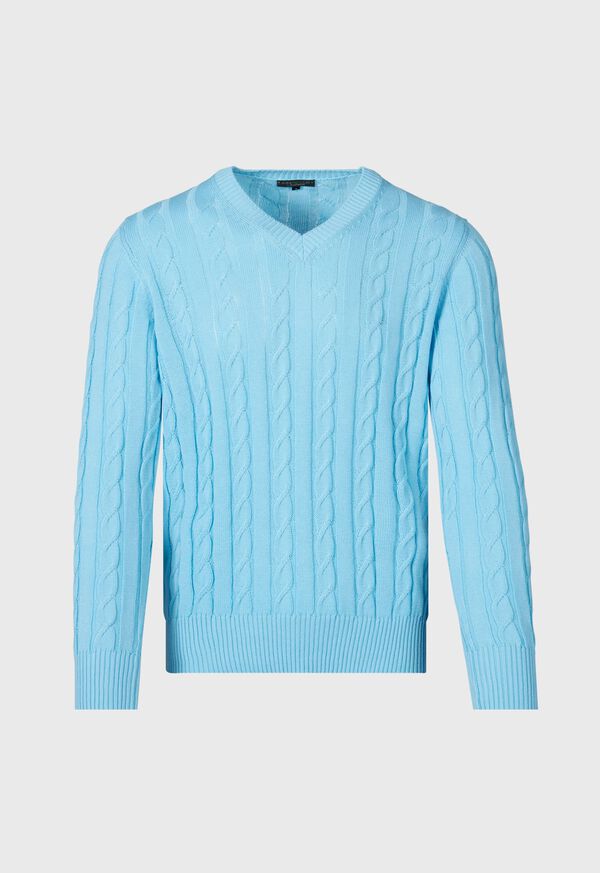 Cotton Cable V-Neck Pullover