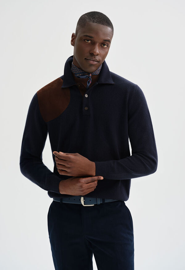 Paul Stuart Cashmere Polo with Suede Trim, image 2