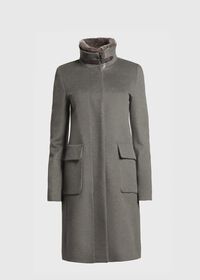 Paul Stuart Wool Coat with Rex Rabbit Collar, thumbnail 1