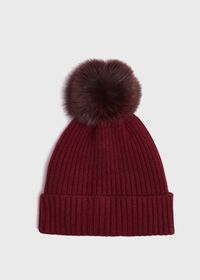 Paul Stuart Cashmere Ribbed Hat with Fur Pom, thumbnail 3