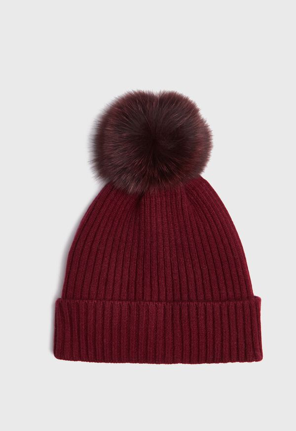 Paul Stuart Cashmere Ribbed Hat with Fur Pom, image 3