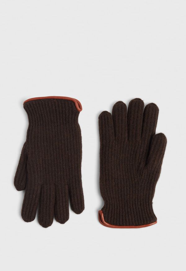 Paul Stuart Cashmere Ribbed Glove with Leather Trim Cuff, image 1