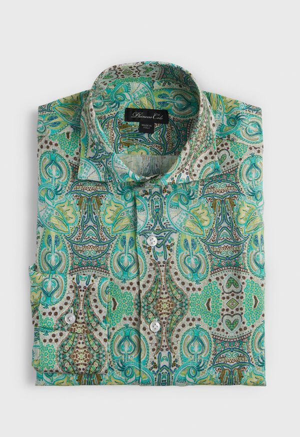 Paul Stuart Printed Paisley Linen Sport Shirt, image 1