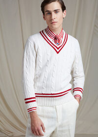 Paul Stuart Red and White Stripe Cotton Collared Shirt, thumbnail 4