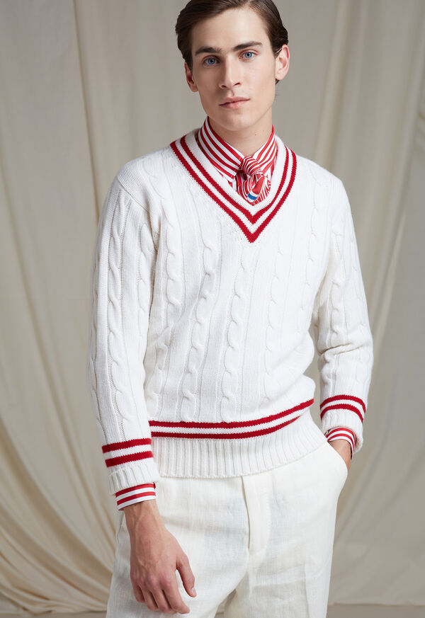 Paul Stuart Red and White Stripe Cotton Collared Shirt, image 4