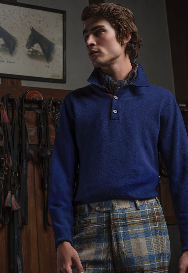Paul Stuart Cashmere Long Sleeve Polo with Suede, image 3