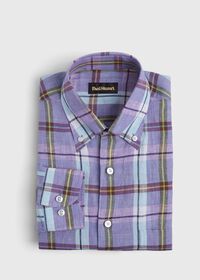 Paul Stuart Linen Mint/Lavender Plaid Sport Shirt, thumbnail 1