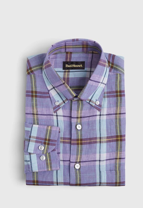 Paul Stuart Linen Mint/Lavender Plaid Sport Shirt