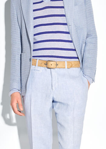 Paul Stuart Textured Leather Belt with Silver Buckle