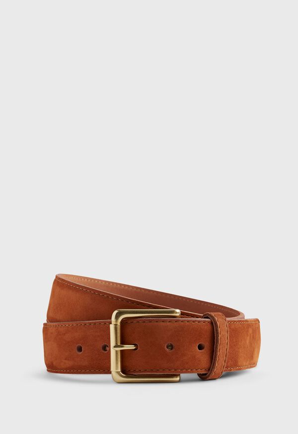 Paul Stuart Nubuck Calf Suede Belt with Brass Roller Buckle, image 1