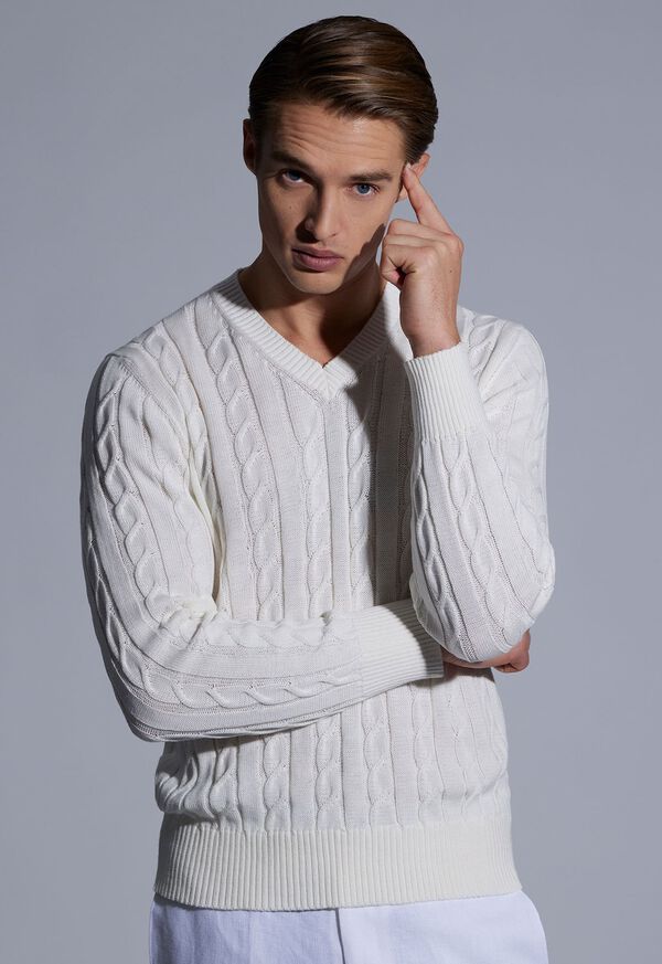 Paul Stuart Cotton Cable V-Neck Pullover, image 2