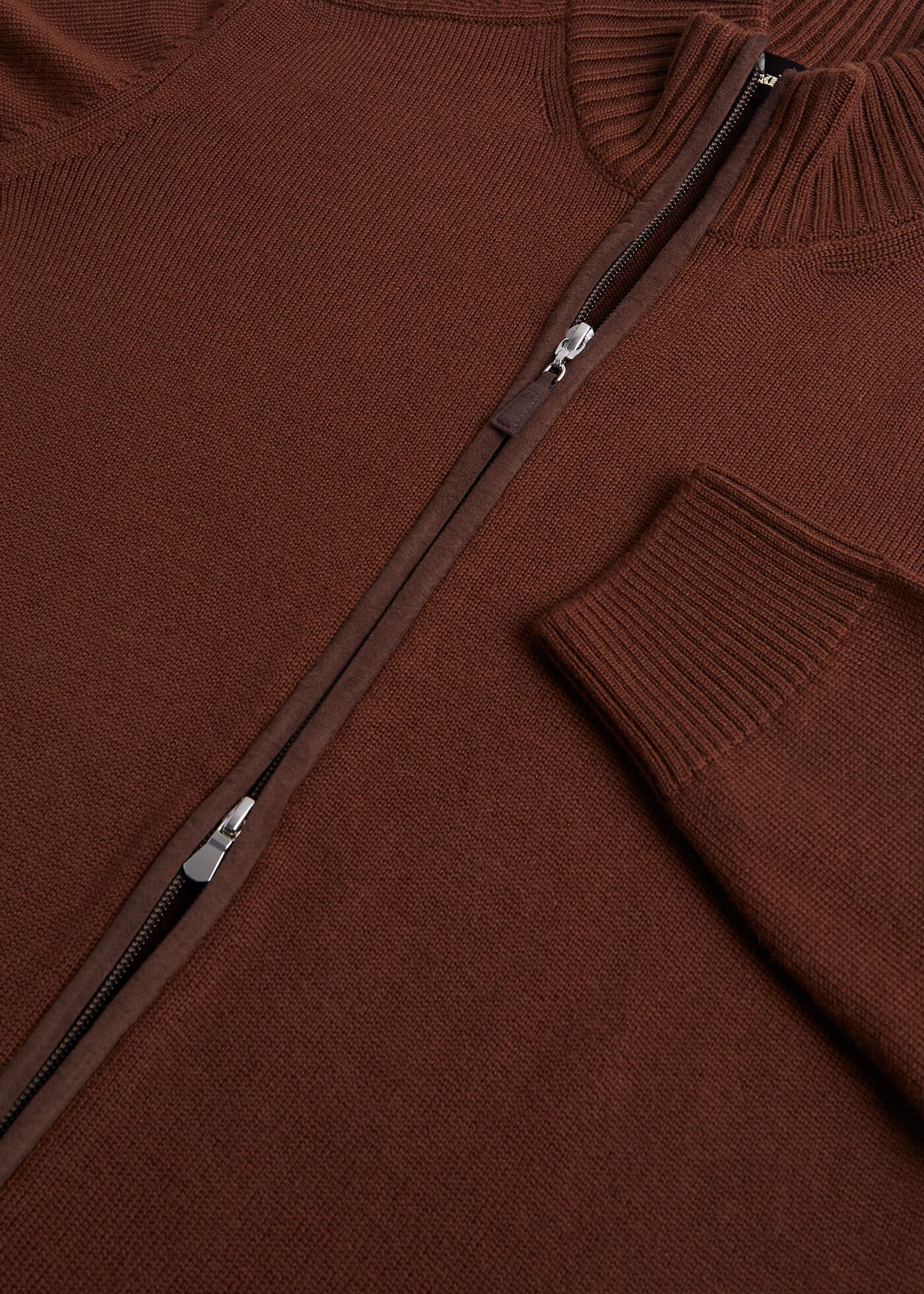 Full Zip Cardigan with Suede