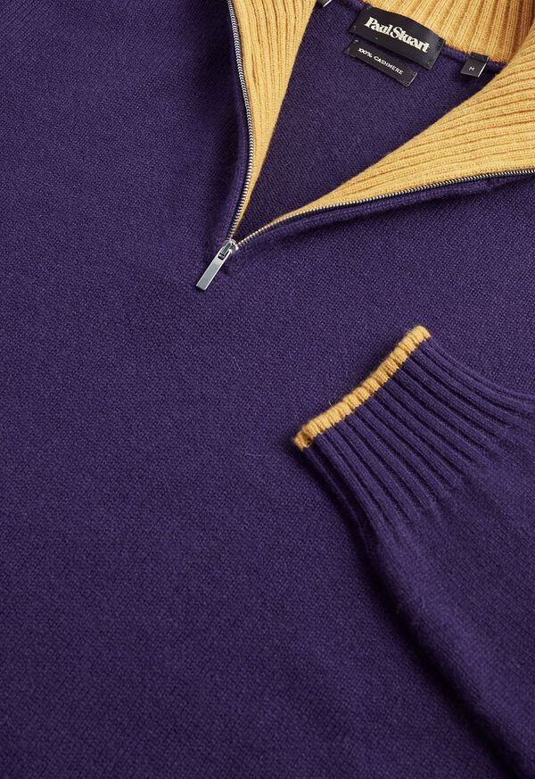 Paul Stuart Cashmere Quarter Zip Sweater with Inside Contrast, image 2