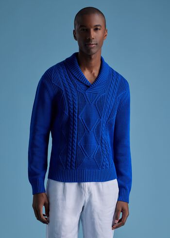 Paul Stuart Cotton Cable Shawl Collar Sweater