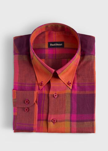 Paul Stuart Linen Plaid Sport Shirt