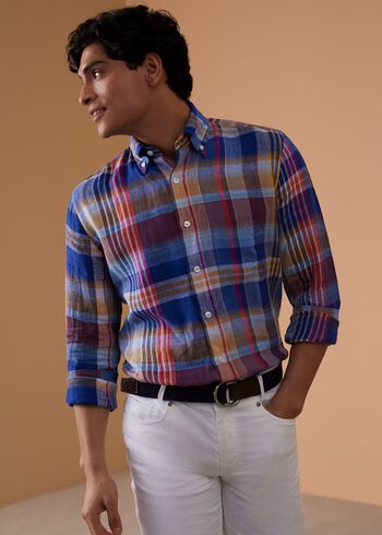 Paul Stuart Linen Plaid Sport Shirt
