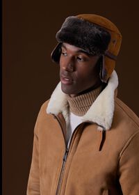 Paul Stuart Round Shearling Hat with Snaps, thumbnail 4