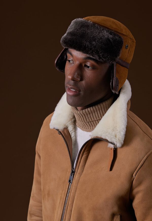 Paul Stuart Round Shearling Hat with Snaps, image 4