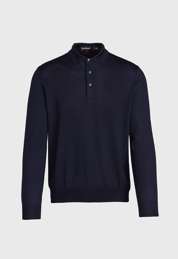 Paul Stuart Long Sleeve Merino Wool Polo Shirt, image 1