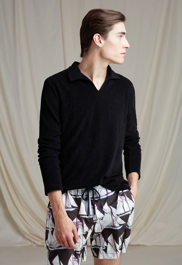 Paul Stuart Johnny Collar Cotton Terry Pullover, image 2