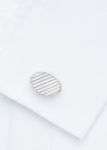 Paul Stuart Sterling Silver Ribbed Oval Cufflinks