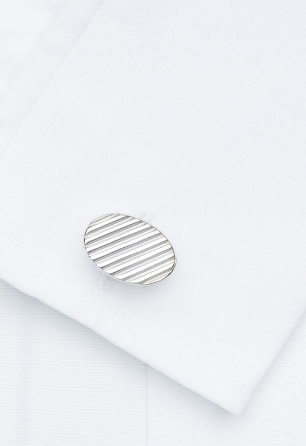 Paul Stuart Sterling Silver Ribbed Oval Cufflinks, image 1