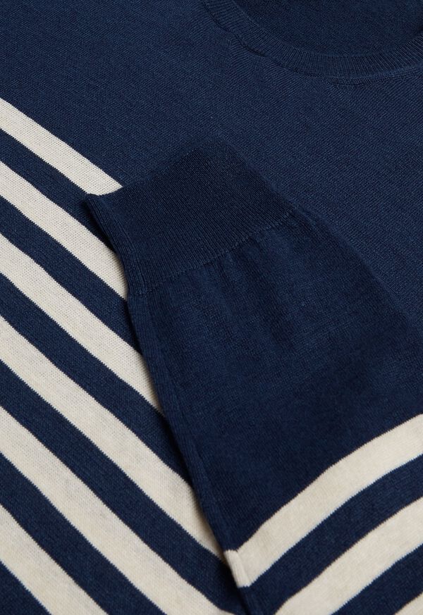 Paul Stuart Navy & White Cotton Blend Striped Sweater, image 2