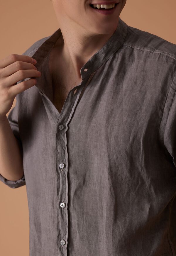 Paul Stuart Band Collar Washed Linen Shirt, image 4