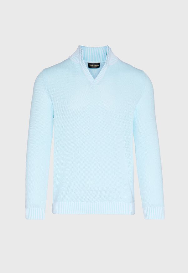 Paul Stuart Cotton Open Collar Birdseye Stitch Sweater