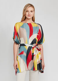 Paul Stuart Tie Front Printed Silk Tunic, thumbnail 1