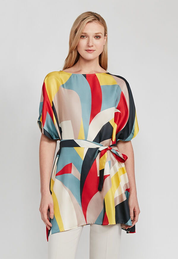 Paul Stuart Tie Front Printed Silk Tunic, image 1