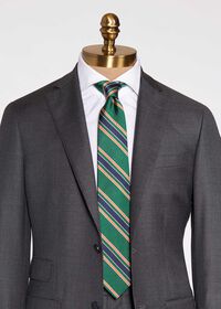 Paul Stuart Green Deco Stripe Silk Skinny Tie, thumbnail 2