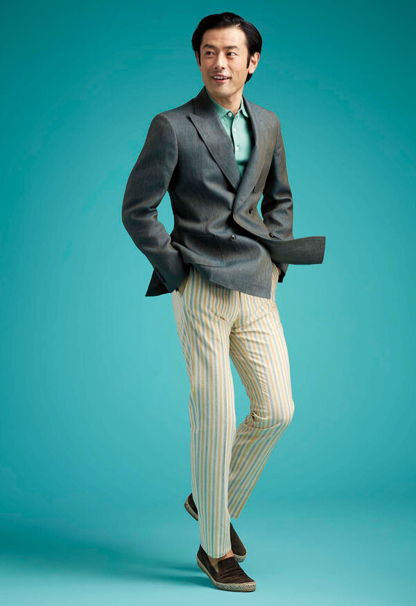 Paul Stuart Green & Yellow Stripe Cotton Pant, image 3