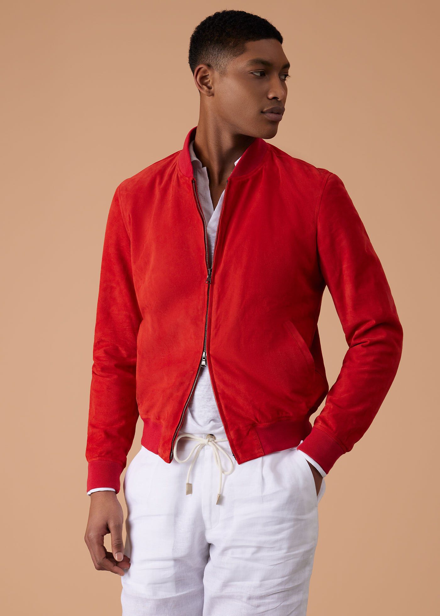 Red suede outlet bomber