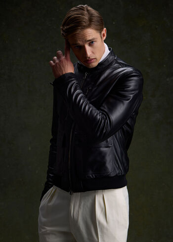 Paul Stuart Modern Leather Bomber Jacket