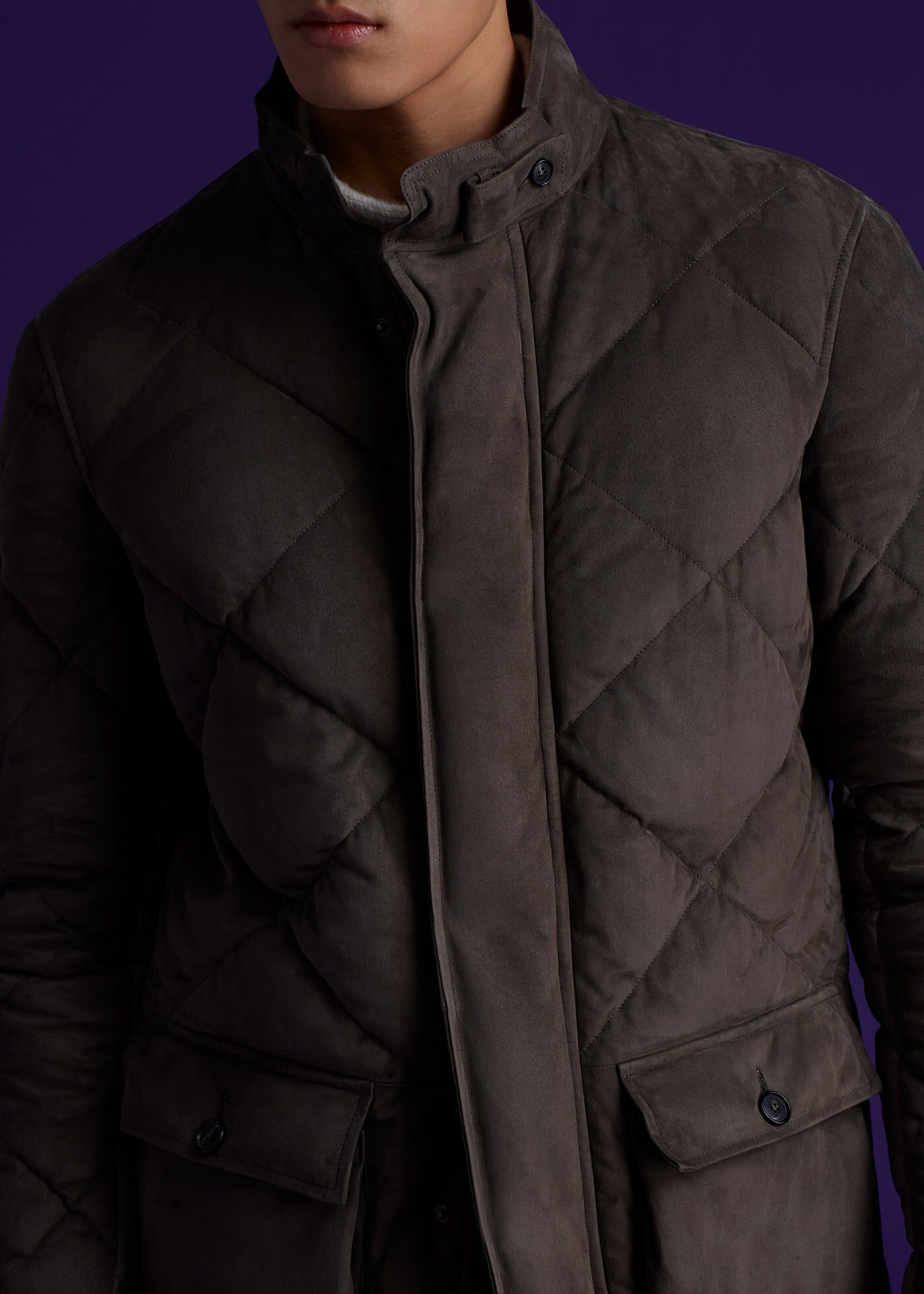 Suede Diamond Quilt Down Jacket
