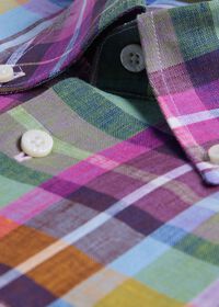 Paul Stuart Linen Multicolor Plaid Sport Shirt, thumbnail 3