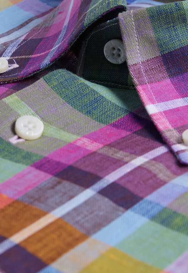 Paul Stuart Linen Multicolor Plaid Sport Shirt, image 3