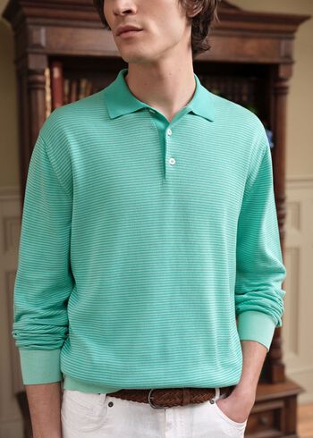 Paul Stuart Cotton Stripe Long Sleeve Polo