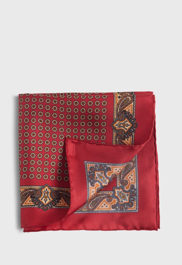 Paul Stuart Printed Silk Medallion and Paisley Pocket Square, image 1