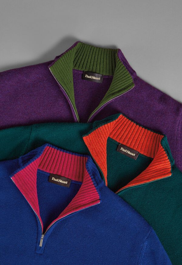 FW21 Paul Stuart Catalog Contrast Collar 1/4 Zip Sweaters, image 1