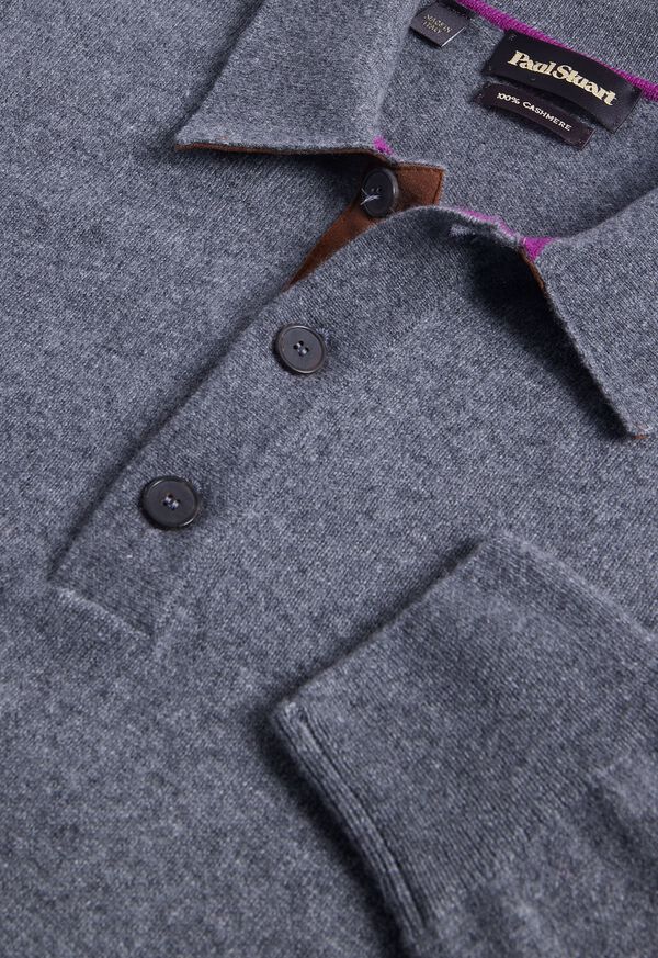 Paul Stuart Cashmere Long Sleeve Polo with Suede, image 2