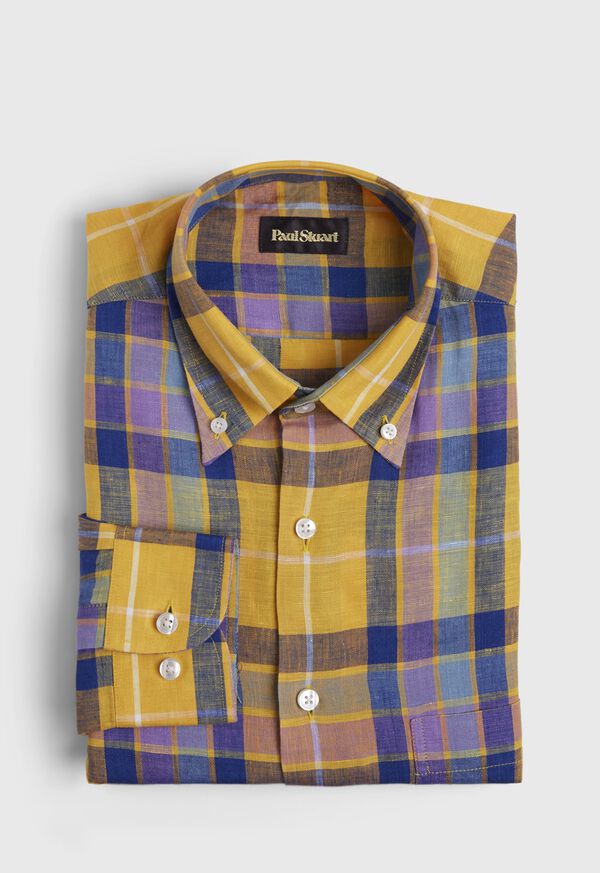 Paul Stuart Linen Multi Color Plaid Sport Shirt