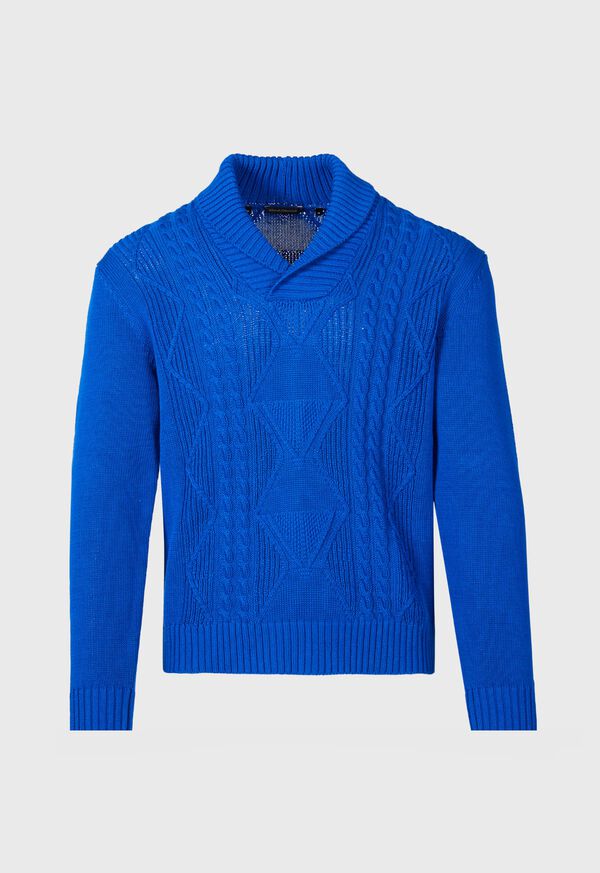 Cotton Cable Shawl Collar Sweater