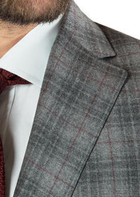 Paul Stuart Grey and Burgundy Plaid Super 130s Jacket, thumbnail 2