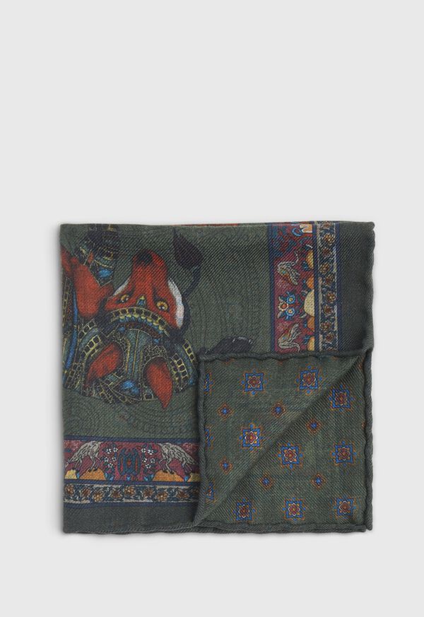 Paul Stuart Armed Fox Print Wool Pocket Square, image 2