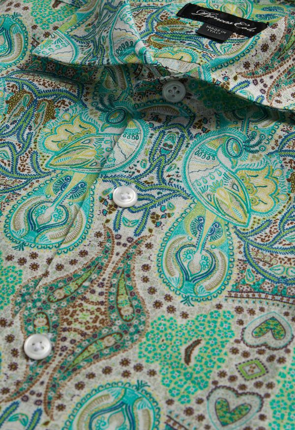 Paul Stuart Printed Paisley Linen Sport Shirt, image 2